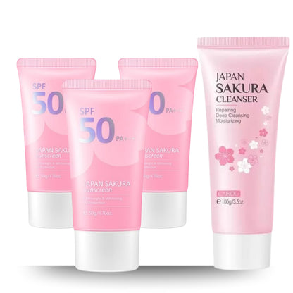 Japan Sakura Sunscreen – 3 Pack Combo + FREE Sakura Cleanser 100 ml