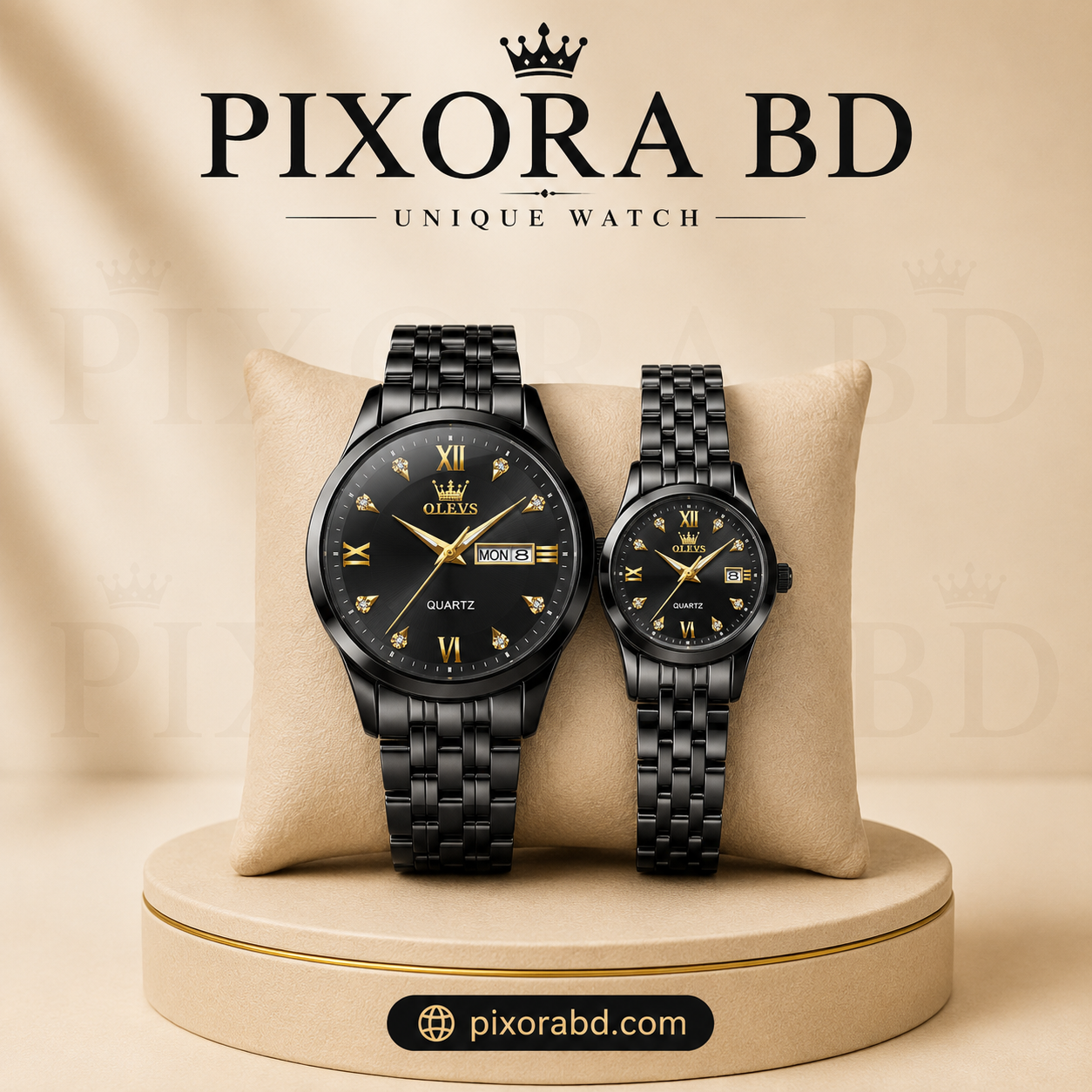 OLEVS Premium Couple Watch Set Fool black