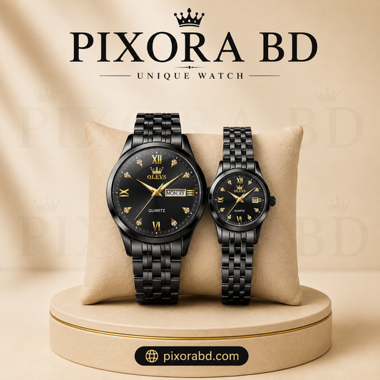 OLEVS Premium Couple Watch Set Fool black