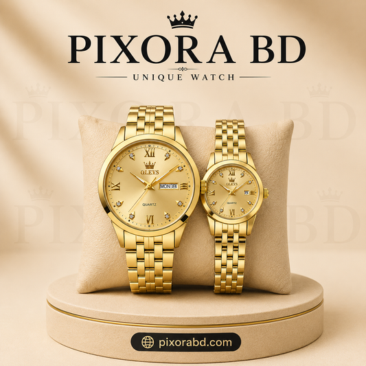 OLEVS Premium Couple Watch Set golden