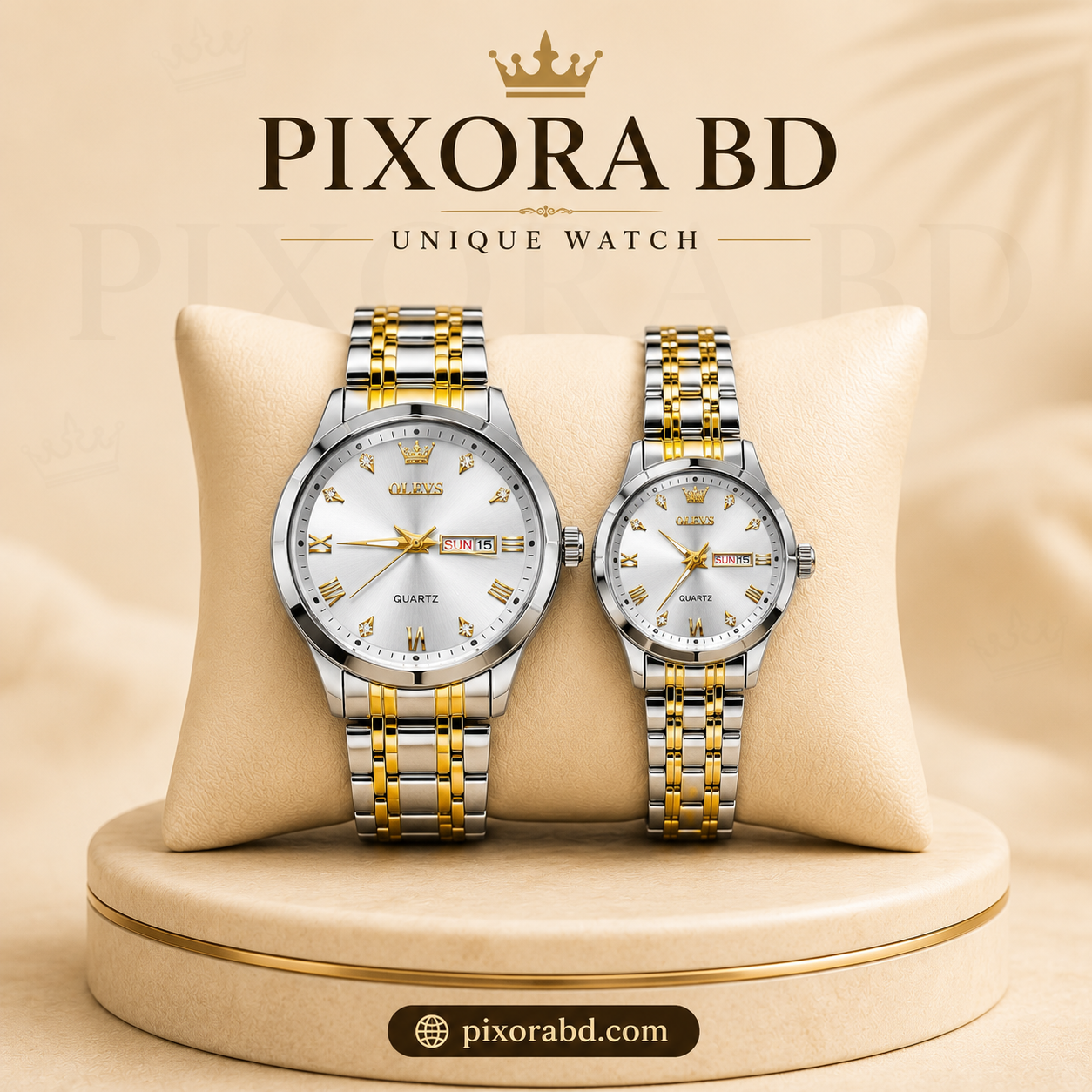 OLEVS Premium Couple Watch Set Silver