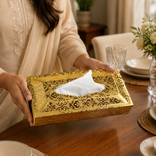 Elegant Golden Floral Tissu Box