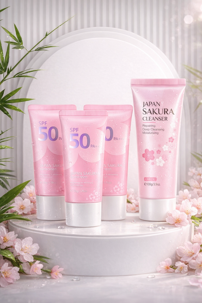 Japan Sakura Sunscreen – 3 Pack Combo + FREE Sakura Cleanser 100 ml